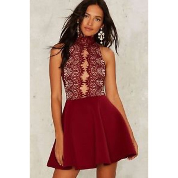 NWT Nasty Gal Red Lace Scuba Fit and Flare Dress - Picture 5 of 7